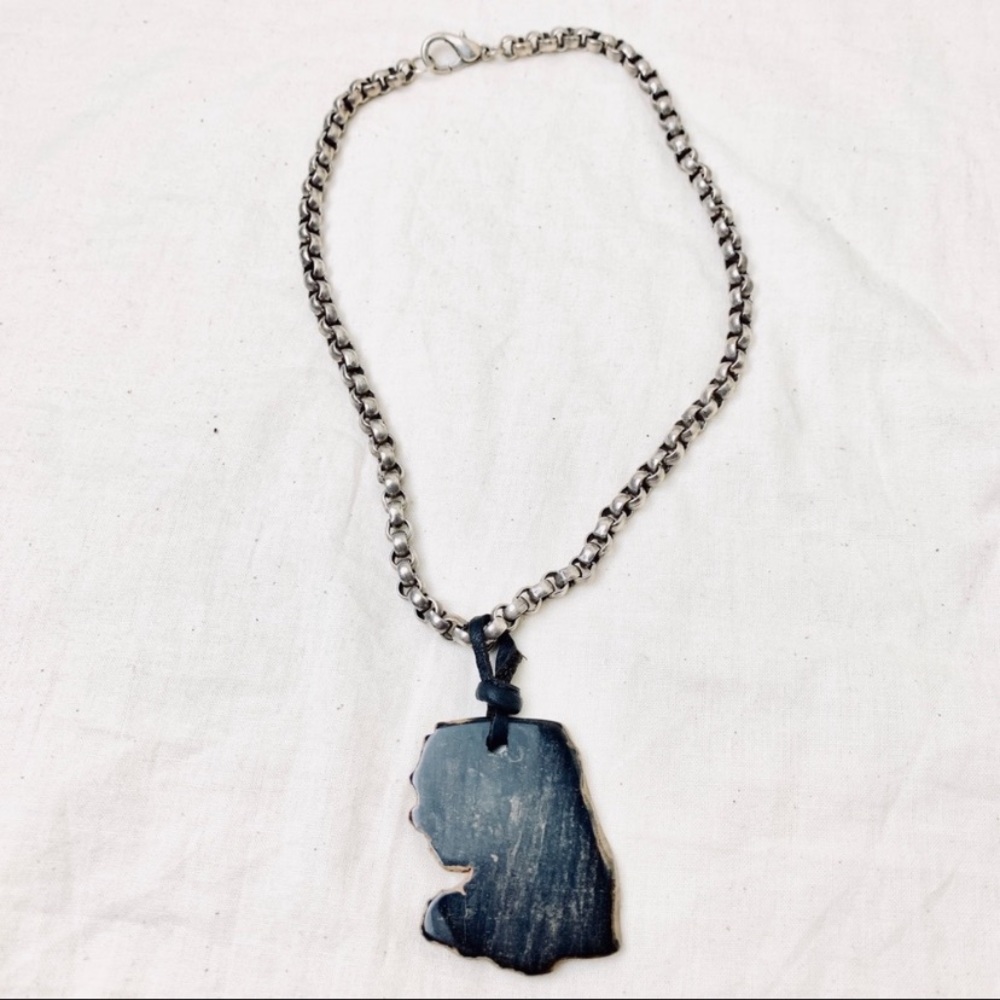 Petrified Wood Necklace Silver Rollo Chain - Picture 2 of 16